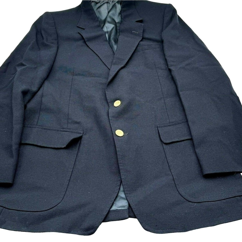 ARNIE 42 Long Vintage Wool Sport Coat Jacket Black Blazer Gold‎ Umbrella Buttons